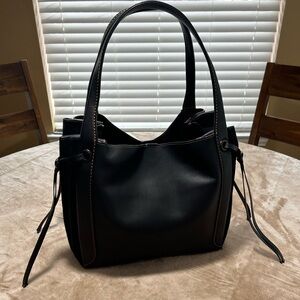 COACH Black Leather & Suede Bag with Tassels